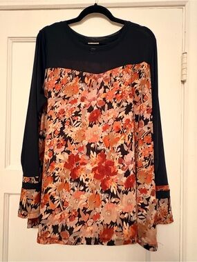 🍁LOGO Layers Lori Goldstein Printed Sheer Mesh Top Floral XL A455491
